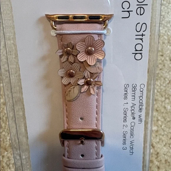 Floral Appliqué Pink Watch Strap - fits Apple Watch 38mm Series 1, 2, 3 - Picture 4 of 13